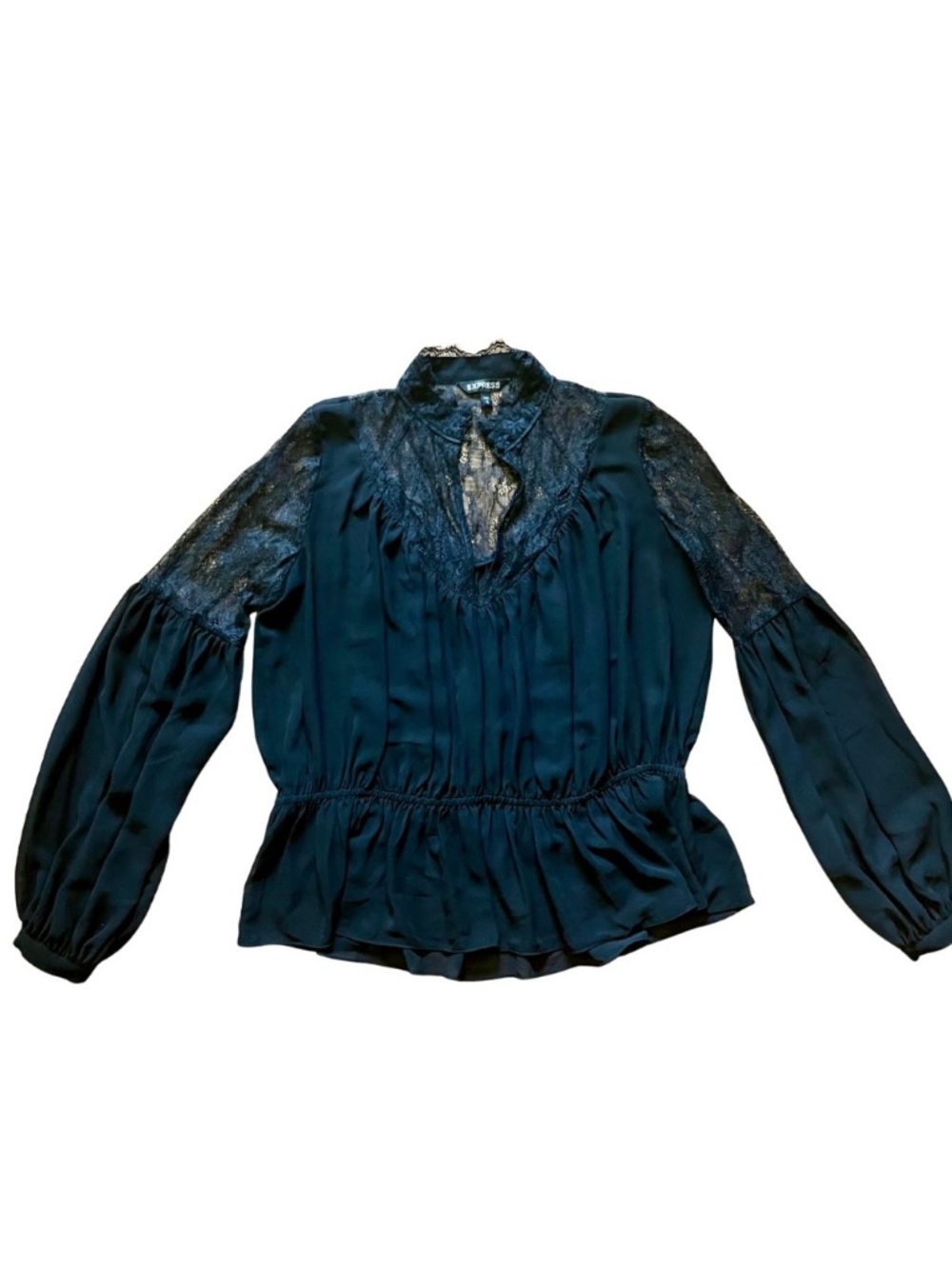 Women's Black Sheer & Lace Renfaire Long Ballon Sleeve Keyhole Blouse Gothic